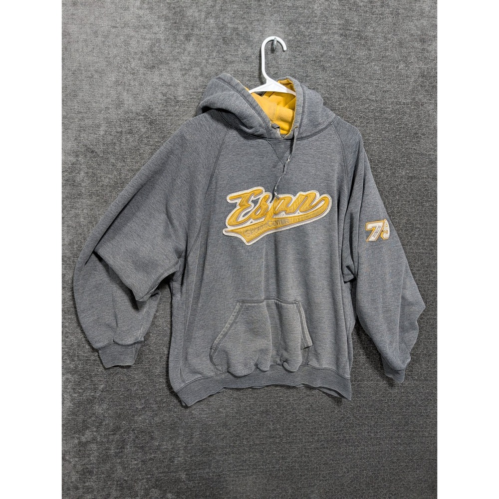 ESPN SportsCenter Hoodie Mens XL Gray Yellow Vintage Style Pullover Sweatshirt